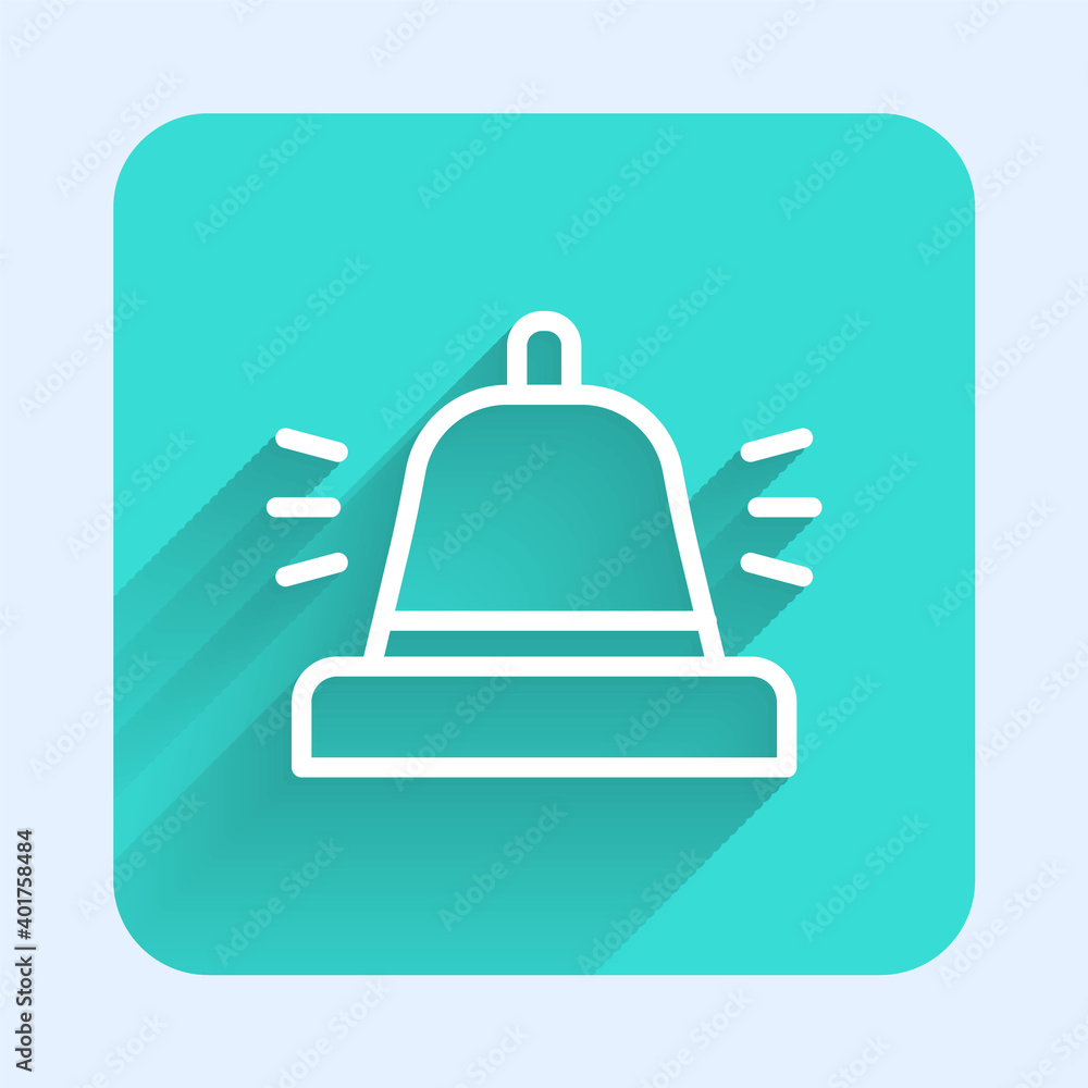 White line Hotel service bell icon isolated with long shadow. Reception bell. Green square button. Vector. White line Hotel service bell icon isolated with long shadow. Reception bell. Green square button. Vector.