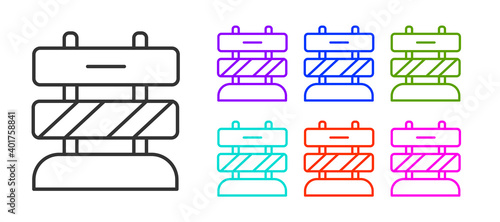 Black line End of railway tracks icon isolated on white background. Stop sign. Railroad buffer end to destination. Set icons colorful. Vector.