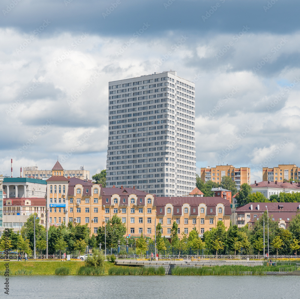 KAZAN, RUSSIA - June, 2020. Lake Nizhny (Lower) Kaban embankment, summer Kazan, Tatarstan