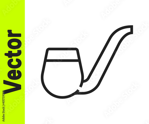 Black line Smoking pipe with smoke icon isolated on white background. Tobacco pipe. Vector.