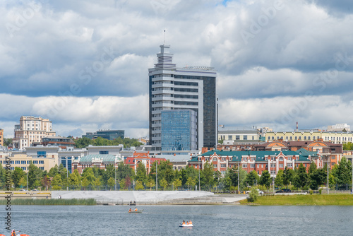 KAZAN, RUSSIA - June, 2020. Lake Nizhny (Lower) Kaban embankment, summer Kazan, Tatarstan