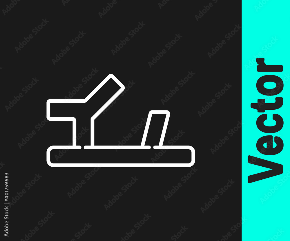 Obraz premium White line Baby shoes icon isolated on black background. Sandal sign. Vector.