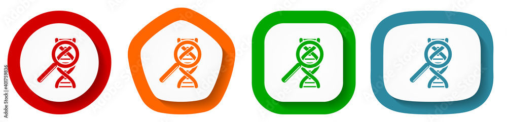 Dna, genetic research vector icon set, flat design buttons on white background Dna, genetic research vector icon set, flat design buttons on white background