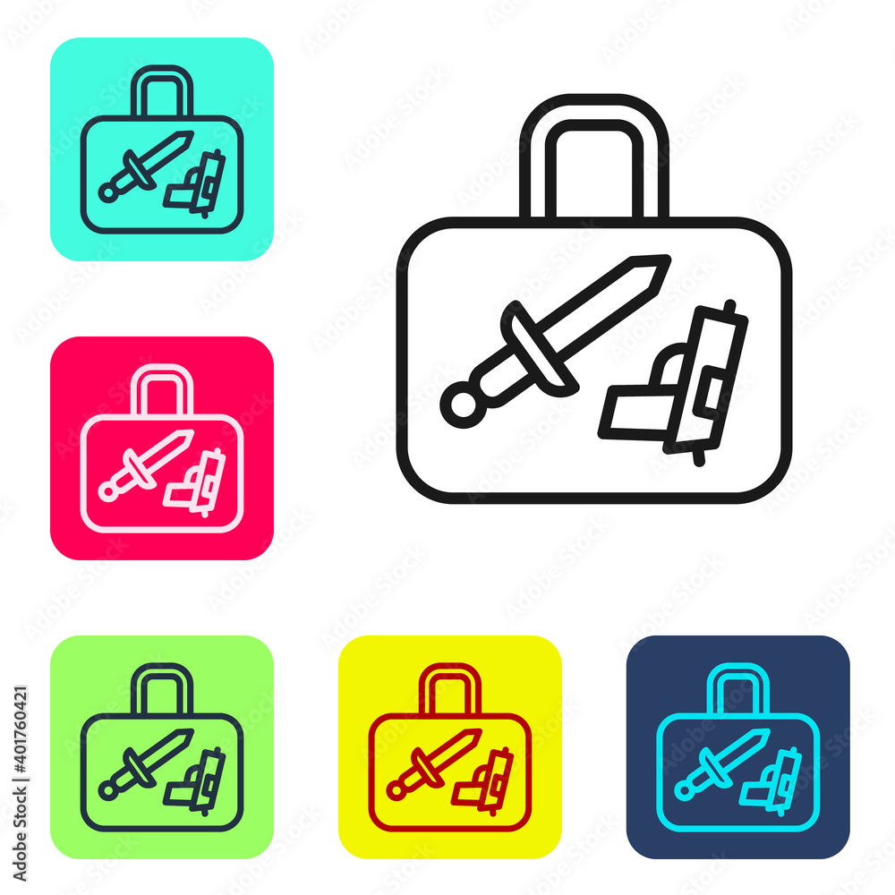 Black line Suitcase for travel icon isolated on white background. Traveling baggage sign. Travel luggage icon. Set icons in color square buttons. Vector. Black line Suitcase for travel icon isolated on white background. Traveling baggage sign. Travel luggage icon. Set icons in color square buttons. Vector.