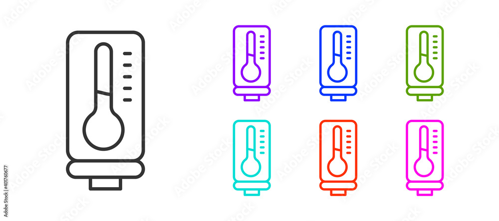 Black line Meteorology thermometer measuring heat and cold icon isolated on white background. Thermometer equipment showing hot or cold weather. Set icons colorful. Vector. Black line Meteorology thermometer measuring heat and cold icon isolated on white background. Thermometer equipment showing hot or cold weather. Set icons colorful. Vector.