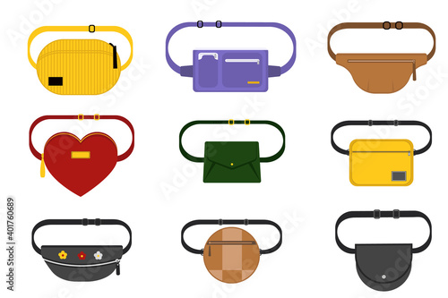 Vászonkép Vector isolated image of a set of bright fanny packs