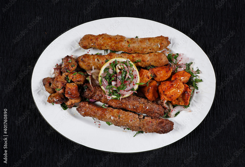 Kebab mix meat beef chicken skewer steak Kebab mix meat beef chicken skewer steak