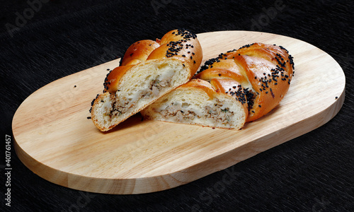 Bread pastry puff starter appetizer butter zater thyme black seed  photo