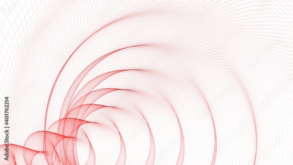 Obraz premium Abstract background with a spral wireframed red trace on white - 3D rendering illustration