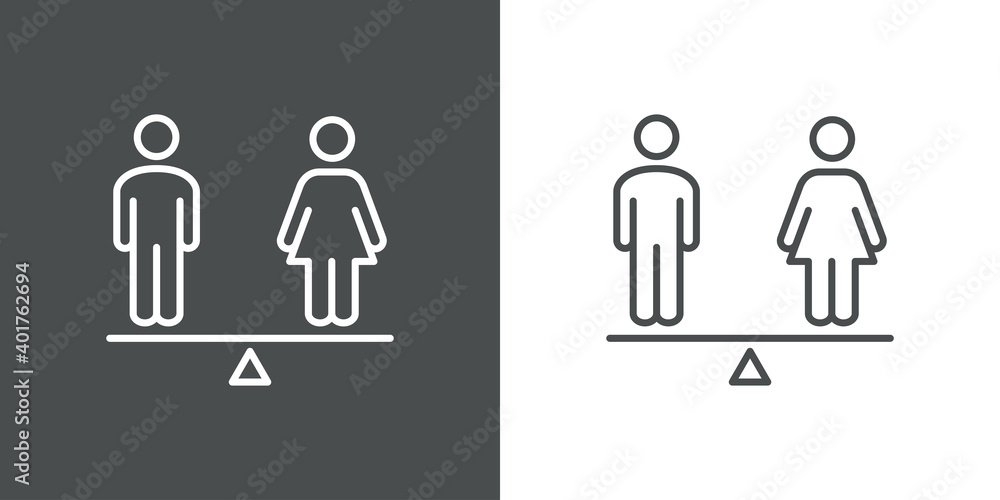 Igualdad de género. Logotipo hombre y mujer en balanza con lineas en fondo  gris y fondo blanco Stock Vector | Adobe Stock