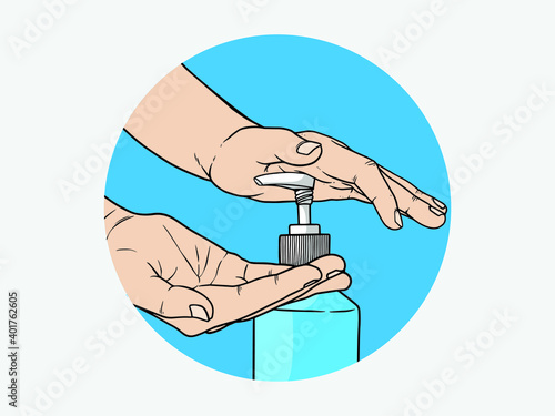 Pump alcohol gel Hand sanitizer Alcohol-based hand rub. Rubbing alcohol. Wall mounted soap dispenser. Wall hanging hand wash container. Protection from germs such as coronavirus (Covid-19) icon design