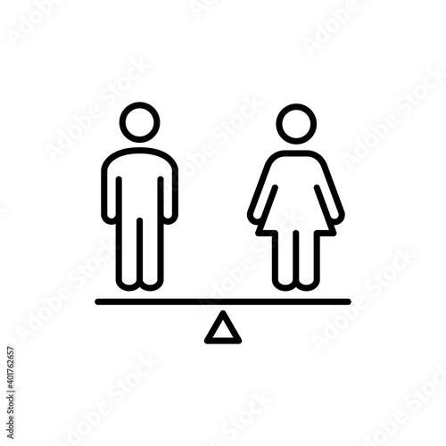 Igualdad de género. Logotipo hombre y mujer en balanza con lineas en color negro