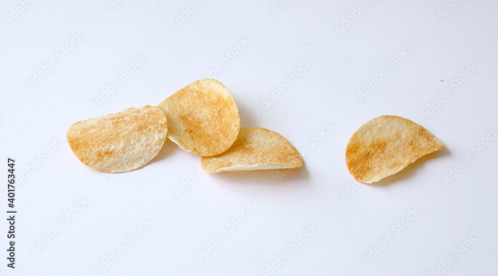 potato chips isolated on white background. snack potato chips isolated on white background. snack