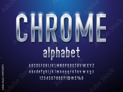 Vector of modern metallic chrome alphabet design