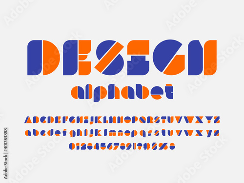 Vector of modern abstract alphabet design uppercase, lowercase, numbers and symbols