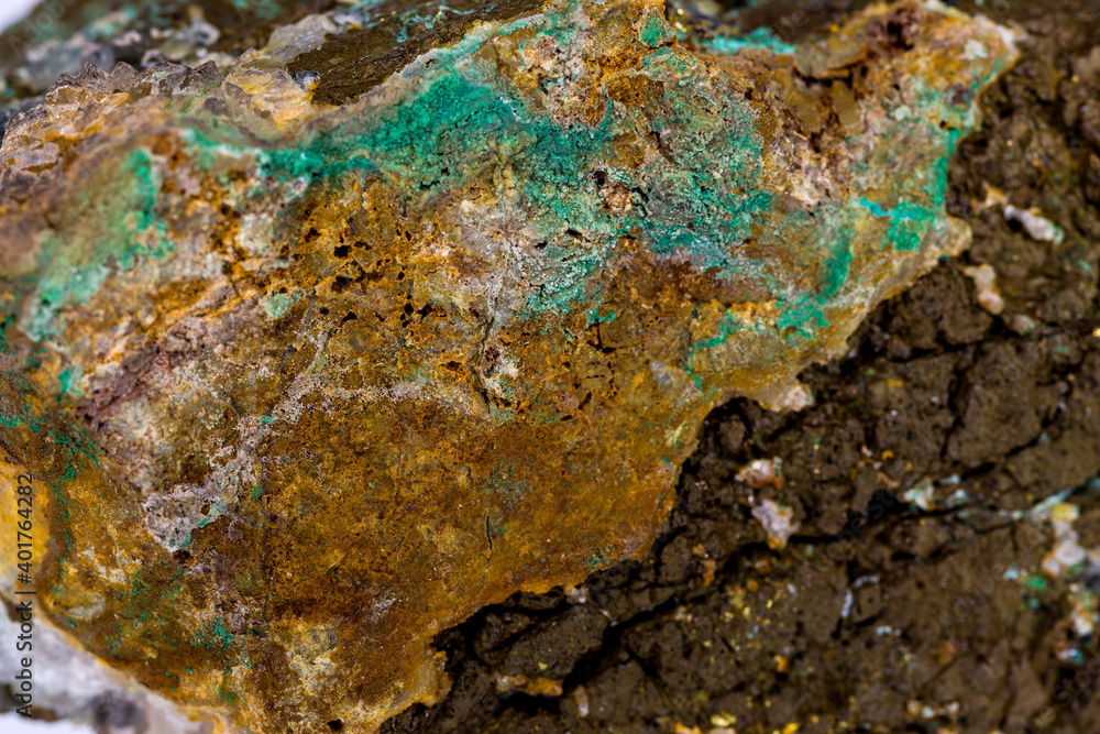 stone piece with copper ore in a closeup