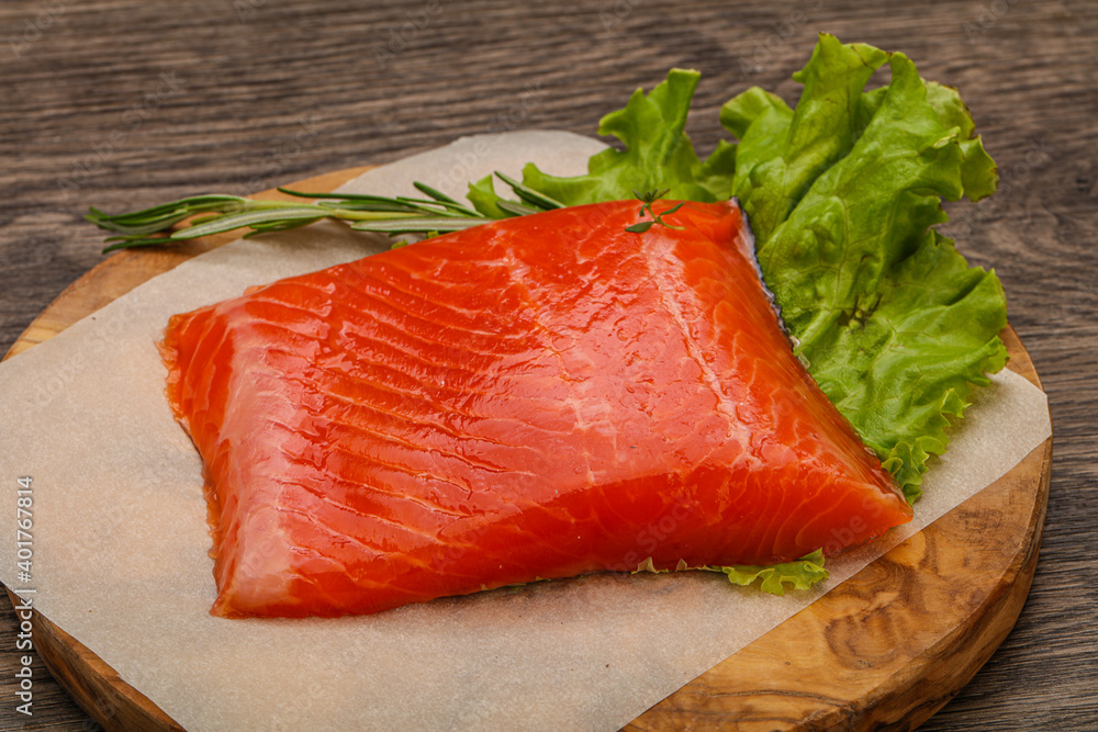 Salmon piece steak served rosemary Salmon piece steak served rosemary