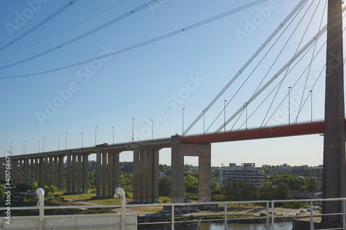 passing zarate brazo largo bridge with a big merchant vessel