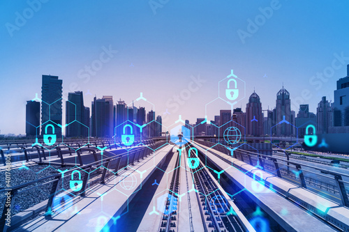 Canvas Print The way towards skyscrapers by modern futuristic train