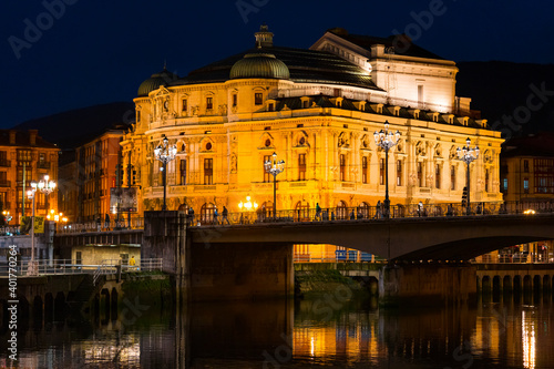 Arriaga Theater at dusk. City of Bilbao in the Province of Bizkaia in the autonomous community of the Basque Country  Spain  Europe