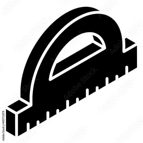 
D shape ruler commonly known as protractor, glyph isometric icon
