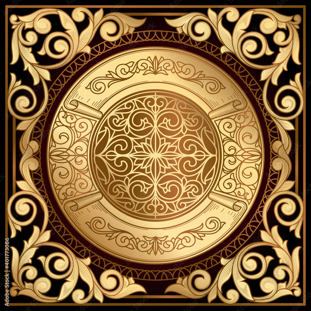 Golden ornate decorative vintage design card
