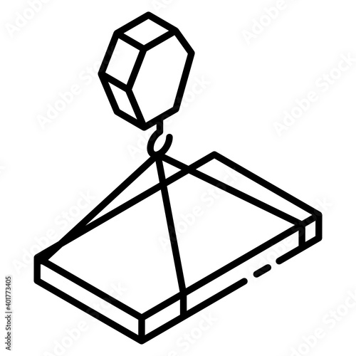 
A heavy duty construction lifting material in glyph isometric icon
