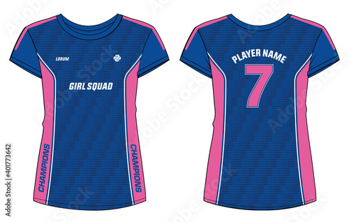 Women Sports t-shirt Jersey design concept Illustration Vector suitable for girls and Ladies for Volleyball, Soccer, netball, Football, tennis, badminton jersey. Sport uniform kit for sports activity