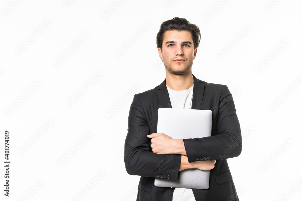Businessman with a laptop isolated over a white background Businessman with a laptop isolated over a white background