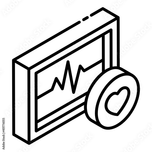 
Electrocardiogram machine glyph isometric icon showing heartbeat 
