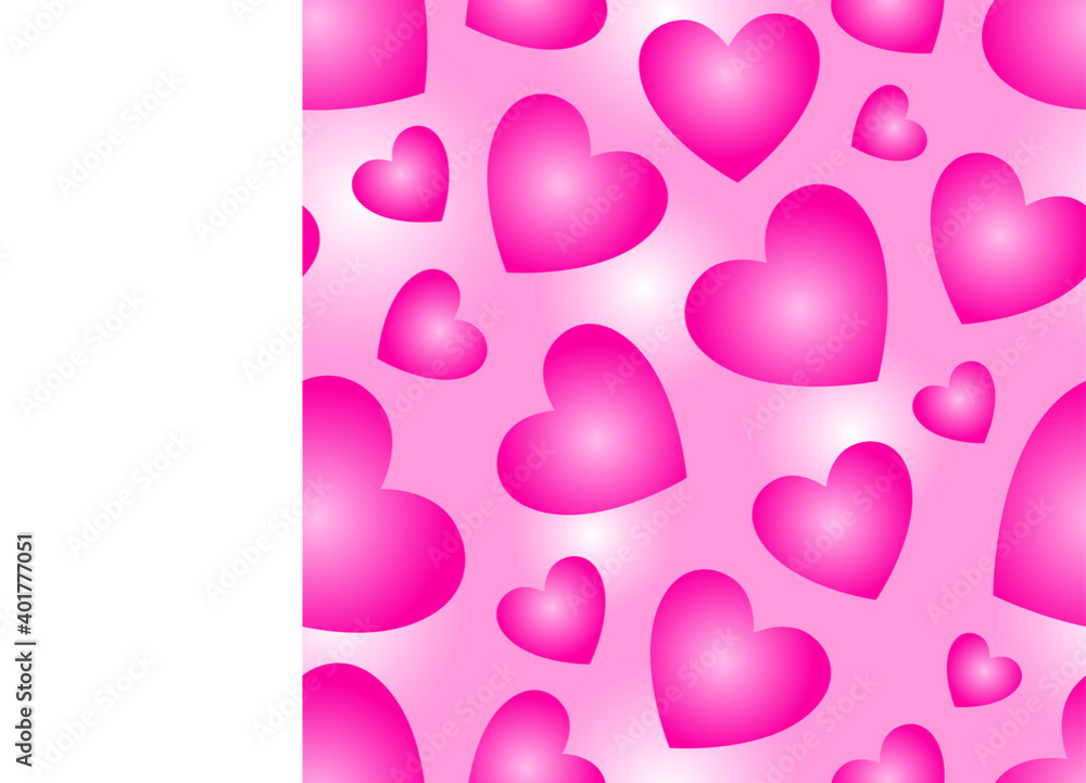 Romantic pink  hearts on white background seamless pattern. Vector illustration.