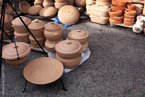 handmade clay pottery made on old traditional way photo