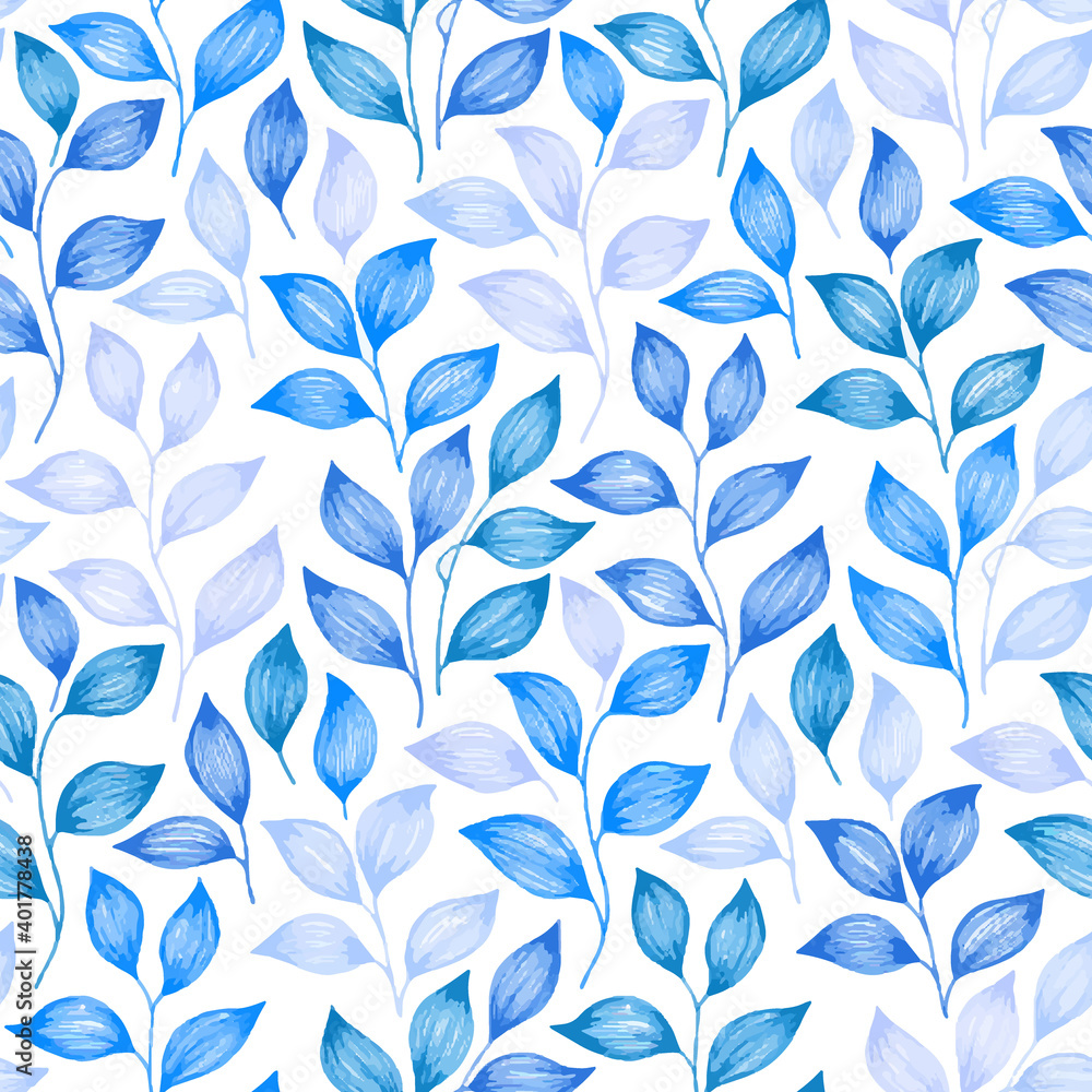 Full Seamless Floral Pattern Vector. Blue Leaf Design Full Seamless Floral Pattern Vector. Blue Leaf Design