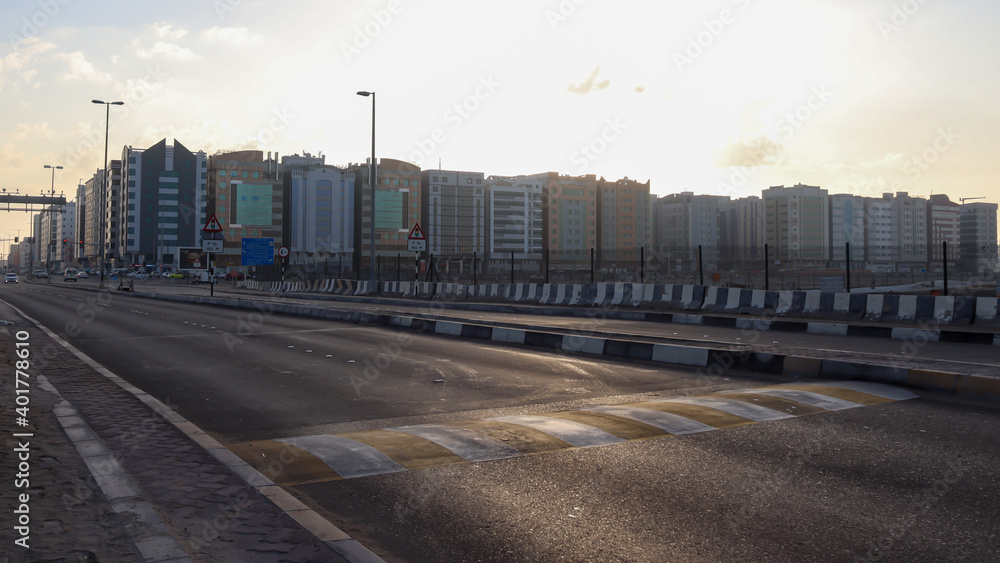 Naklejka premium Abudhabi suburban area Mussafah buildings in the morning