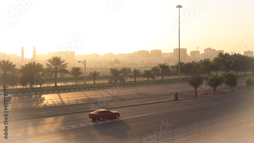 Early morning shadows in the highway of UAE photo