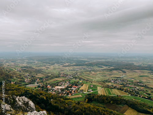 Kalnik mountain in Prigorje, Croatia (near Križevci city). The view from the top of the mountain on the valley.