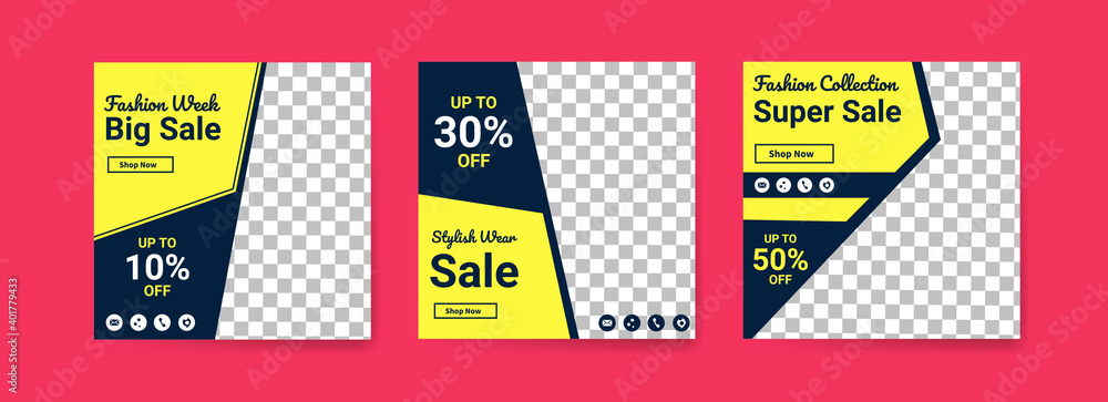 Social media post templates for fashion week. Social media post template for digital marketing and sale promo. fashion advertising. Social media banner offer. Social media post templates for fashion week. Social media post template for digital marketing and sale promo. fashion advertising. Social media banner offer.