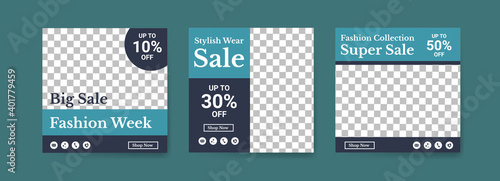 Social media post templates for fashion week. Social media post template for digital marketing and sale promo. fashion advertising. Social media banner offer.