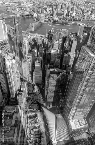 Manhattan aerial View with its bridges  Brooklyn Bridge and Manhattan Bridge