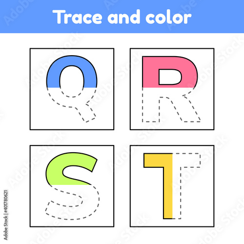 Trace letters for kindergarten and preshool kids. Write and color. photo