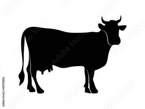 Black silhouette cow isolated on white background. vector illustration