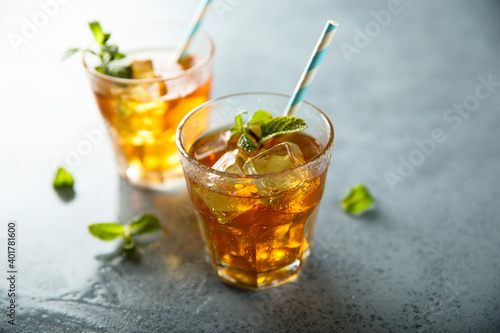 Traditional homemade ice tea with mint