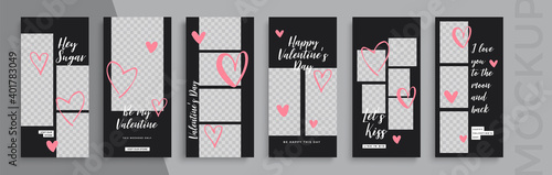 Editable Valentines Day stories vector template for social media. Instagram Stories