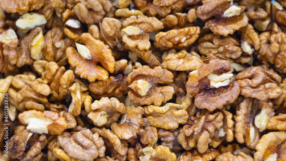 Background of walnuts close up from above healthy food concept Background of walnuts close up from above healthy food concept
