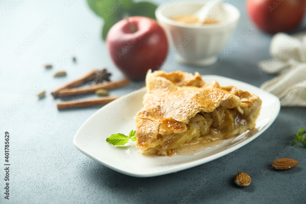 Traditional homemade apple pie with cinnamon Traditional homemade apple pie with cinnamon