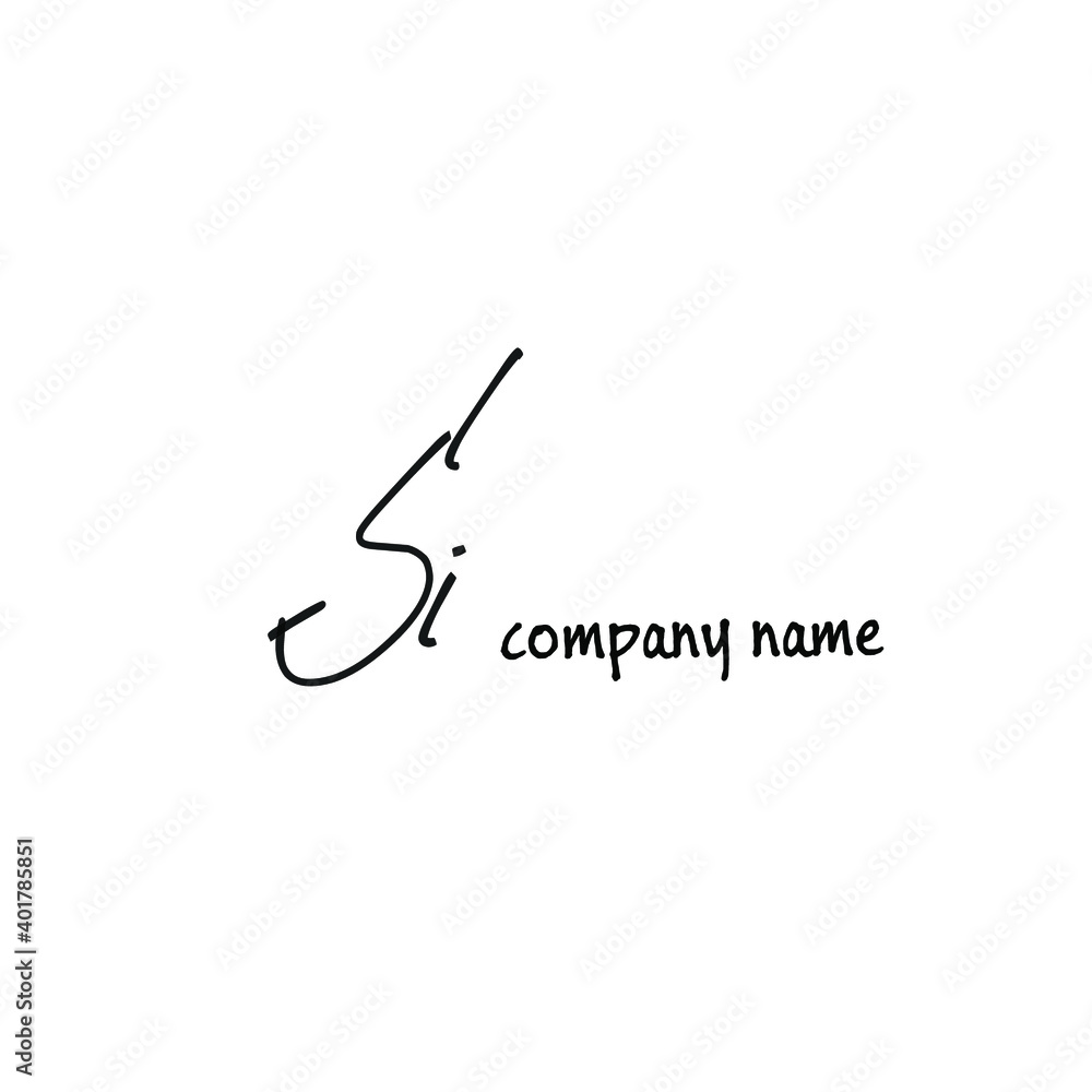 Si Initial handwriting or handwritten logo for identity. Black logo with signature and hand-drawn style on white background. Si Initial handwriting or handwritten logo for identity. Black logo with signature and hand-drawn style on white background.