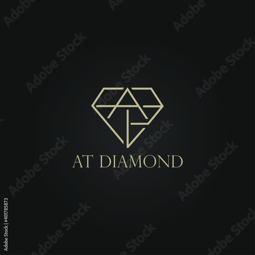 Letter AT Diamond Vector set of diamond design elements - cutting samples. Gemstone. Fashion jewelry. stock illustration.
