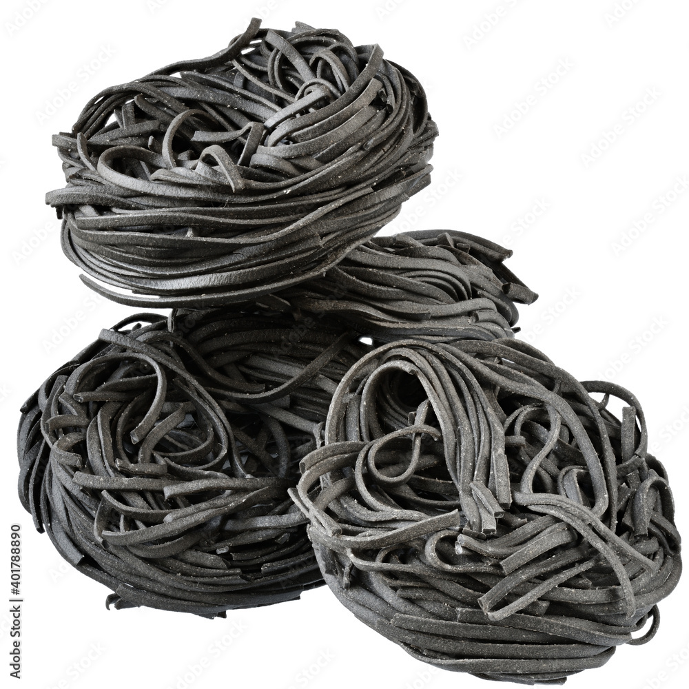Durum pasta nest with black sepia isolated