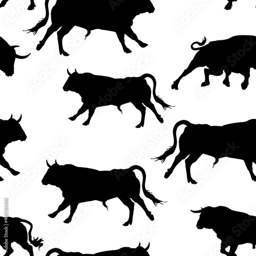 seamless background   isolated images  silhouettes of bulls on a white and  colored background