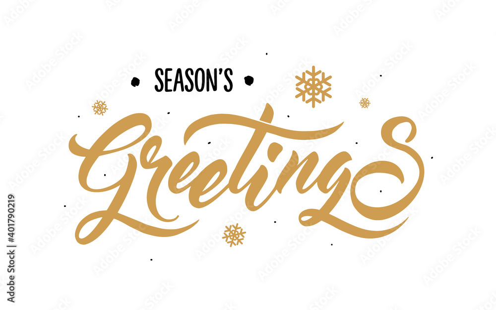 Season's Greetings lettering brush. Calligraphy vector banner gold color